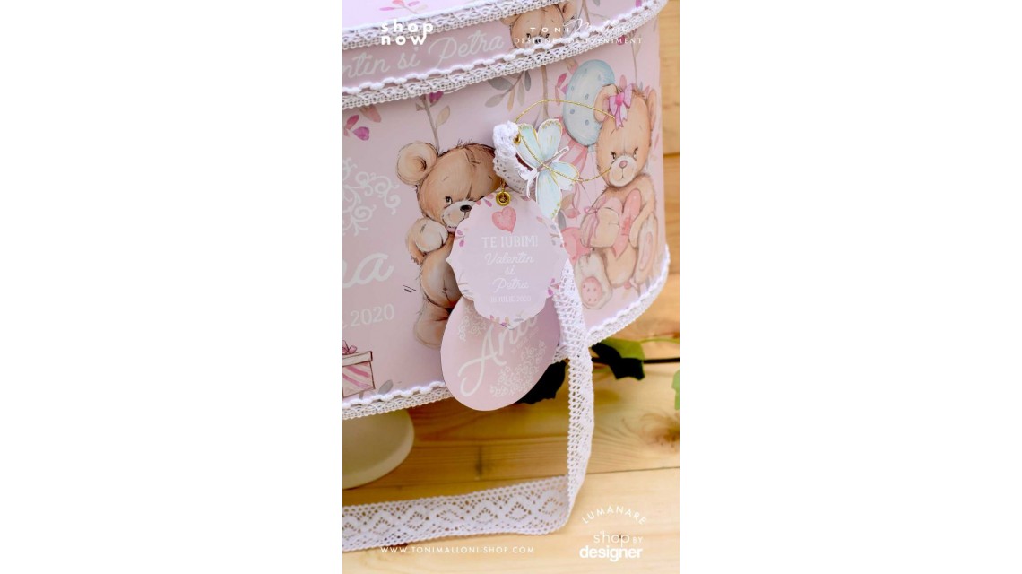 Trusou botez cu ursuleti roz si broderie personalizata Teddy Bear Pink 2